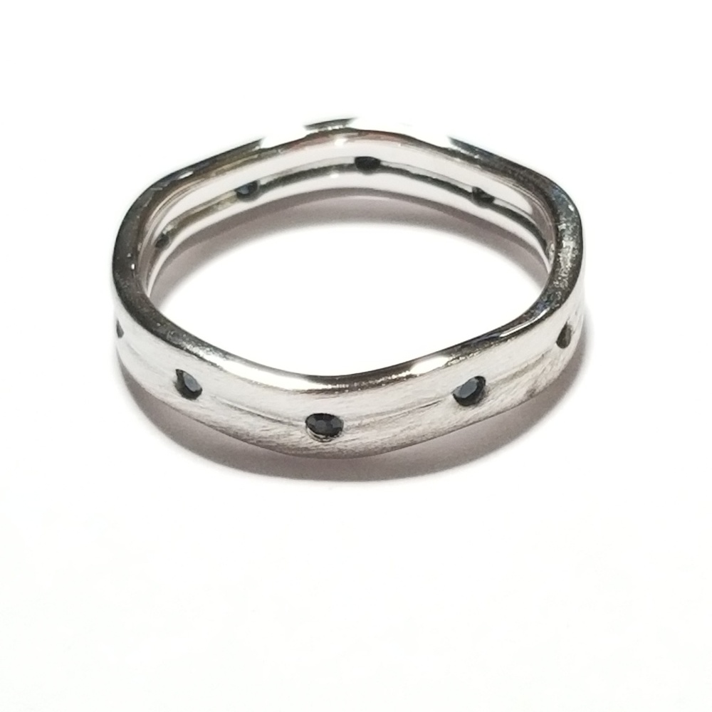 Sterling Silver Wavy Brushed Black CZ Ring